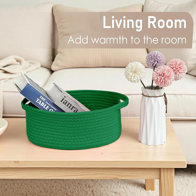 JMvicyroam Small Woven Basket, Empty Gift Basket, Green/1 Pack | Small Gift Basket, Cotton Rope, 12 x 8 x 18 in, Handles, Includes Ribbon and Bag, Birthday Gift Basket - Image 7