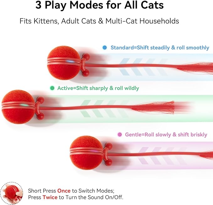 Cheerble Interactive Cat Toys 2 in 1, Automatic Moving Cat Ball with Tail & 7 Holes Play Mat, Hide and Seek Mouse Catching Game for Indoor Cats, Motion Activated Rechargeable Chirping Kitten Toys - Image 5