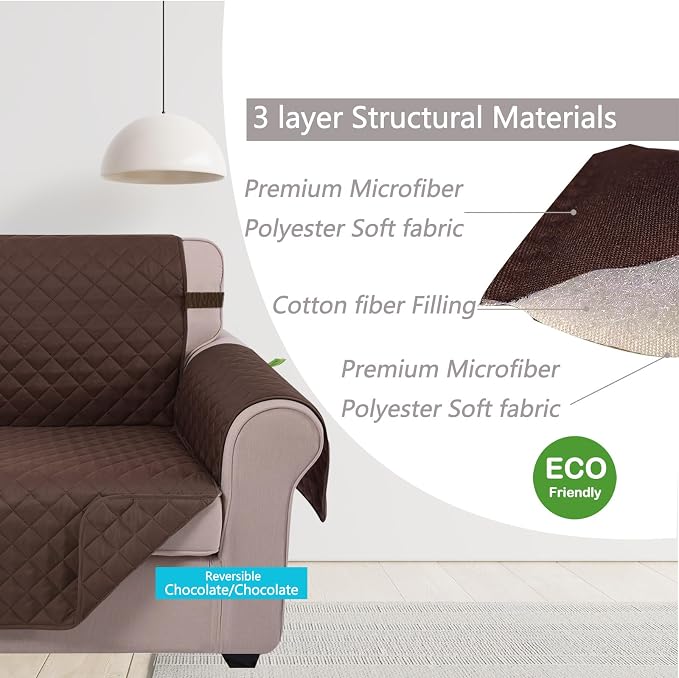 U-NICE HOME 4 Seater Sofa Cover 91''Large Couch Cover, Chocolate | Washable, Pet Friendly, Elastic Straps, Water Repellent, Furniture Protector Mat for 4 Cushion Couch - Image 4