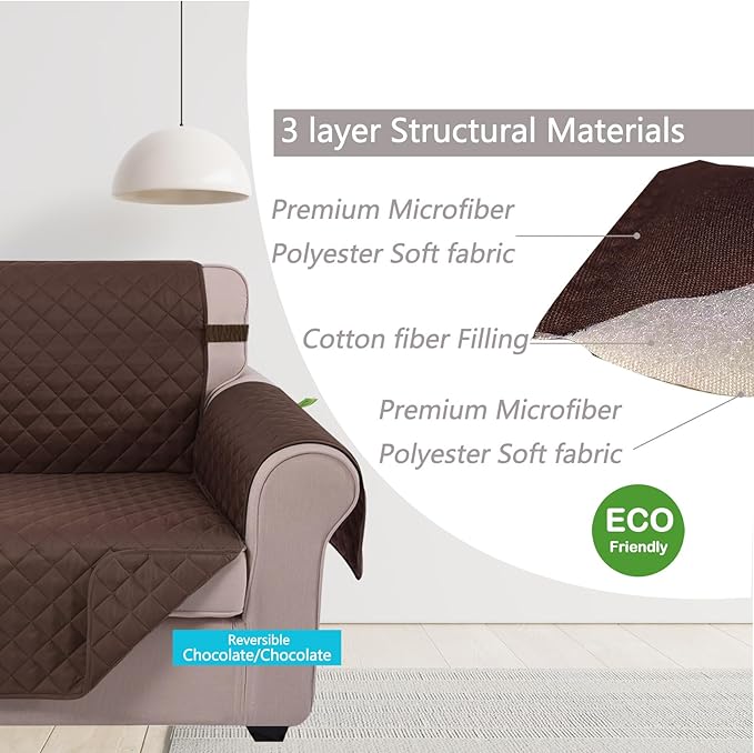U-NICE HOME Reversible Recliner Chair Covers, Chocolate | 23''Armchair Cover for dogs Washable, Pet Friendly, Elastic Straps, Water Repellent, Diamond Quilted - Image 4