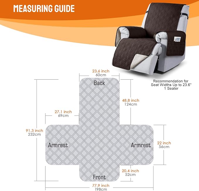 VANSOFY 100% Waterproof Recliner Chair Covers, Recliner Cover Non-Slip Dog Chair Cover Furniture Protector Washable Slipcover with Pocket, Elastic Straps for Pets, Dogs(Chocolate, 23.6") - Image 2