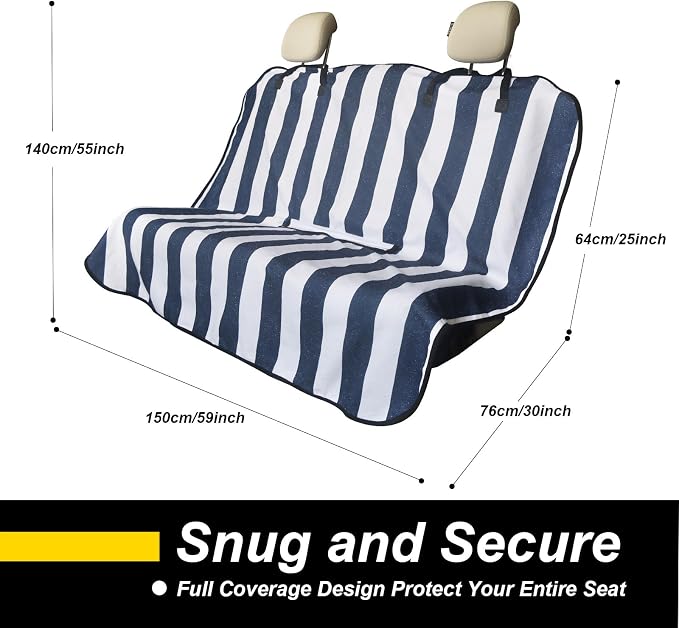 Back Seat Cover for Car Trucks Van SUV Jeep,Waterproof Rear Bench Towel Seat Covers for Dogs and Kids,Automotive Backseat Protector (Blue Stripe) - Image 4