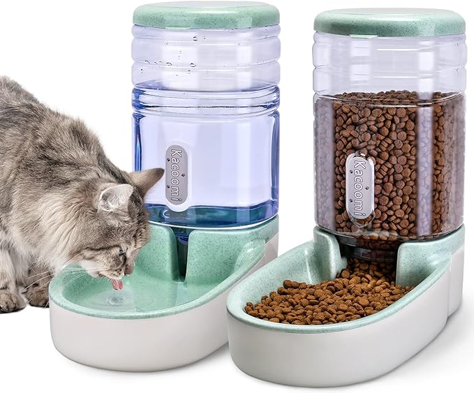 Kacoomi Automatic Dog Cat Feeder and Water Dispenser Gravity Food Feeder and Waterer Set with Pet Food Bowl for Small Medium Dog Puppy Kitten, Large Capacity 1 Gallon x 2 by Kacoomi