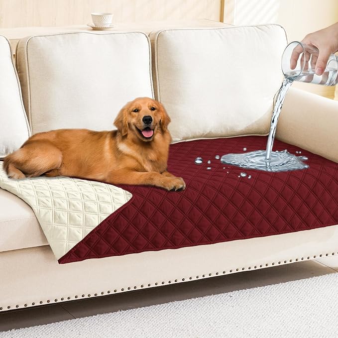 Smiry Waterproof Reversible Pet Couch Covers for Dogs | Pet Friendly, Soft Fabric, Washable Sofa Furniture Protector for Dogs Cat Kids, Checkered (30"x70", Wine Red/Beige) by Smiry
