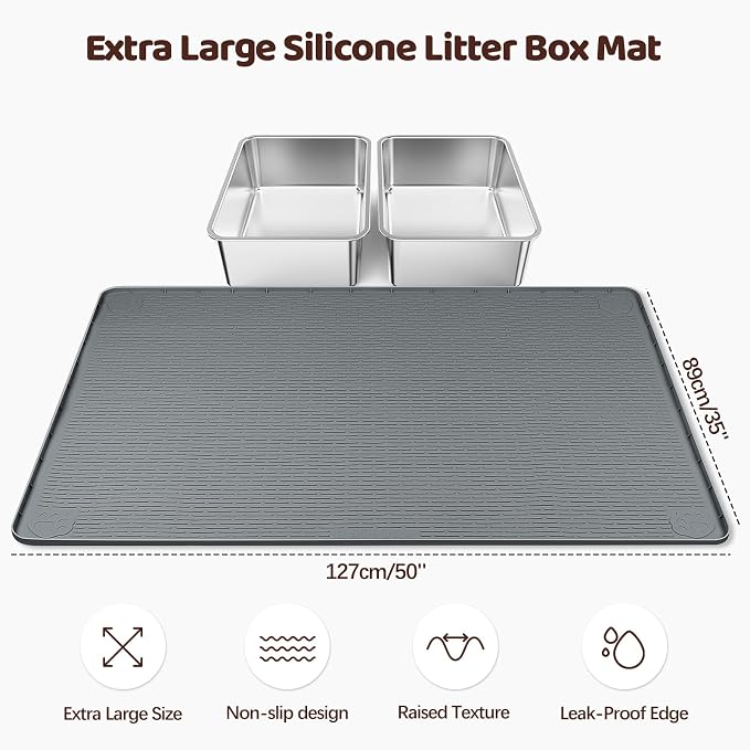 Silicone Cat Litter Mat for Litter Box 50”x35” Large Cat Mat, Dark Grey | Waterproof, Non-Slip, Leak-Proof Rug Mat with Lip, Easy to Clean, Extra Large Litter Catcher Mat for Floor - Image 2