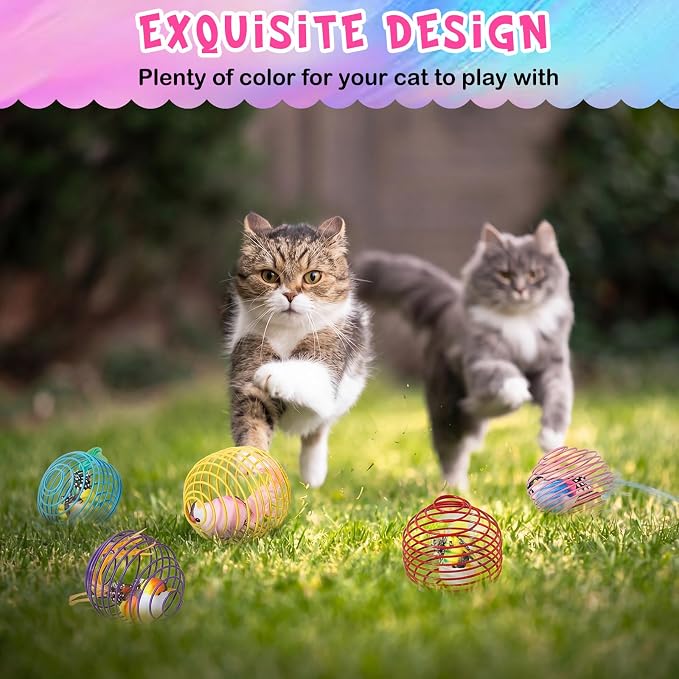 Jecery 5 Pcs Cat Toys Spring,Bird,Multicolor | Interactive Metal Cat Toy, Stretchable Rolling Ball, for Indoor Cats, Colorful Playful Coils, Kitten Pet Supplies - Image 5