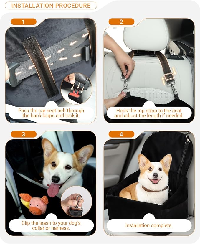 NUPIDA Dog Booster Car Seat with Extend Backrest for Small Medium Pet | Easy Install, Up to 30 lbs, Washable Removable Cover, Non-Slip Bottom, Large Storage Pockets, 2 Safety Leashes - Image 8