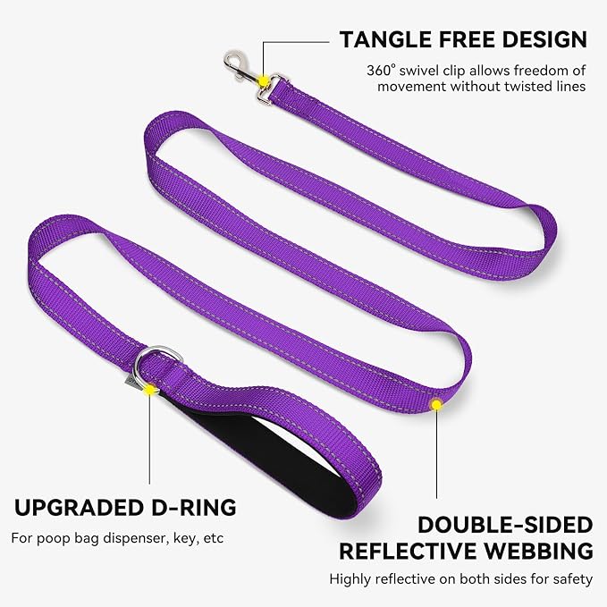 Joytale Reflective Dog Leash for Medium & Large Dogs, 4 FT x 1", Purple | Heavy Duty Nylon Webbing, Padded Handle for Comfort, Visible at Night, for Walking & Training - Image 5