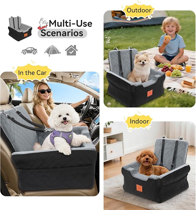 NEEZUKAR Dog Car Seat for Small Medium Dogs,Dog Booster Seat Under 35 lbs | Thick Cushion,Detachable Washable Pet Car Seat,Travel Dog Car Bed With Storage Pockets,2 Safety Belts - Image 5