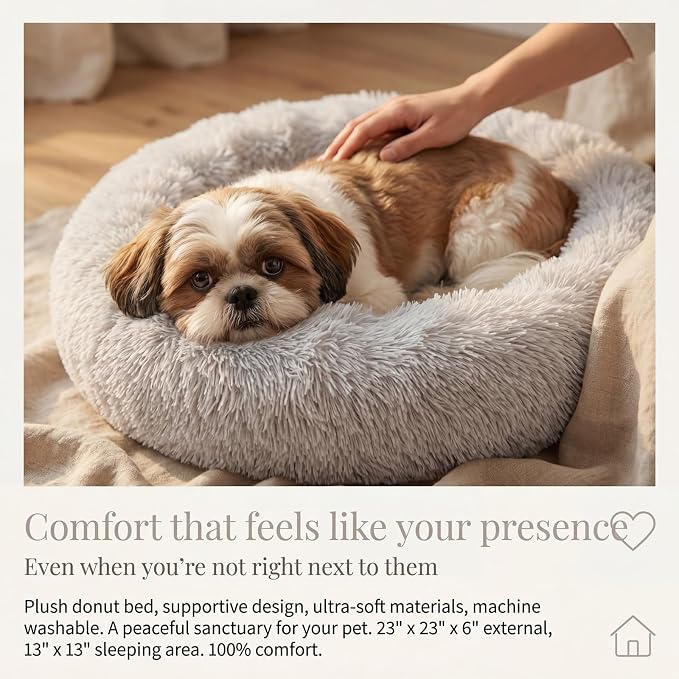 nononfish Comfortable Donut Dog Bed for Small Dogs,Plush Pet Bed | Comfortable plush donut bed with supportive edges for indoor sleeping. - Image 2