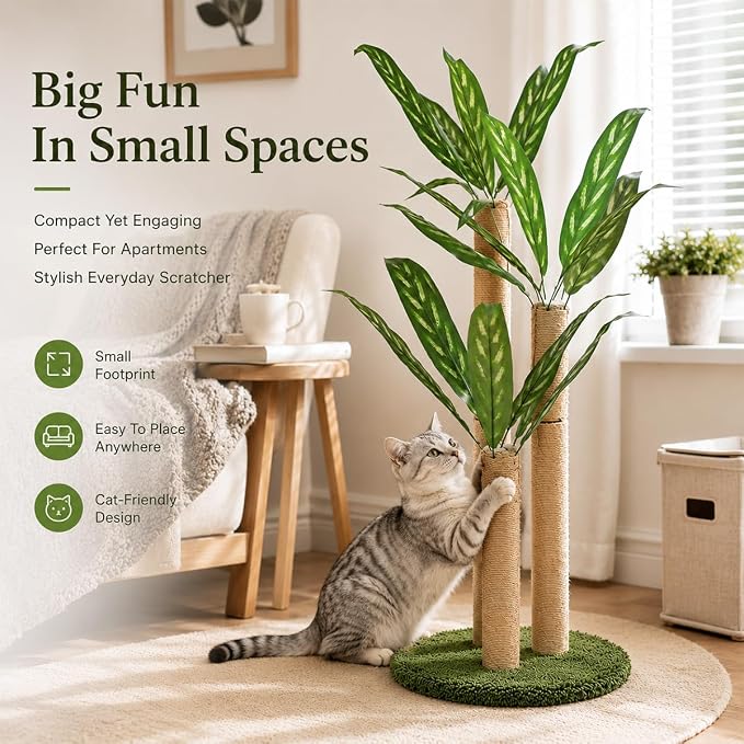 LEMONDA 31.5Inch Cat Scratching Post | Cat Scratcher Tree, Cat Scratching Posts,3 Scratching Poles,2 Interactive Dangling Balls, For Indoor Kitten & Adult Cats - Image 5