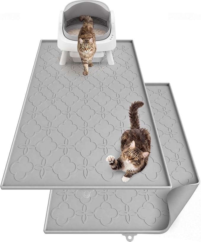 Pawtners Cat Litter Mat Extra Large 42" X 30", Easy to Clean, 2 Pack | Non-Slip Kitty Litter Mat for Floor, Waterproof & Urine-Proof Cat Litter Mat Litter Trapping Mat, Soft on Kitty Paws by Pawtners