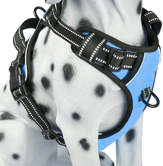 PoyPet No Pull Dog Harness Large, Reflective Vest with Front Clip & Handle | Easy On/Off, No Choke, Adjustable, 2 Leash D-rings, Soft Padded, Breathable, Oxford, for Walking Training, L, Light Blue by PoyPet