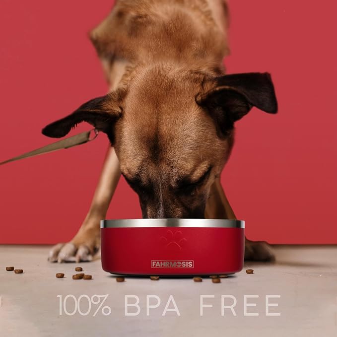 FAHRMOSIS 32 Oz Dog Bowl with Slow Feeder Insert Stainless Steel Pet Water Bowl for Medium & Large Breed Non Slip Rubber Base & Plastic Puzzle Feeder - Red - Image 5