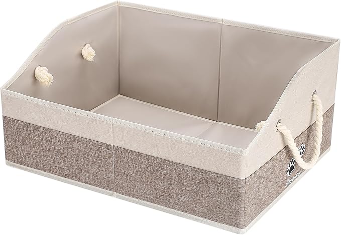 Large Dog Toy Basket with Handle, Foldable Dog Toy Box for Living Room Area , 20" Basket for Dog's Supplies, Organizer and Storage with Hard Board, Anti-Slip for Pet Toys (Brown, Medium 20"×15") by Unknown