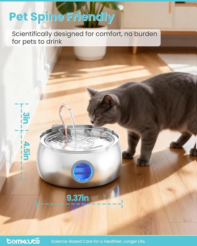 Cat Water Fountain Stainless Steel -135oz/4.0L Cat Fountain for Drinking | Ultra Quiet Pump, Easy to Clean, Come with 3 Filters, Pet Watering Bowl Dispenser for Cats, Dogs, Multiple Pets - Image 5
