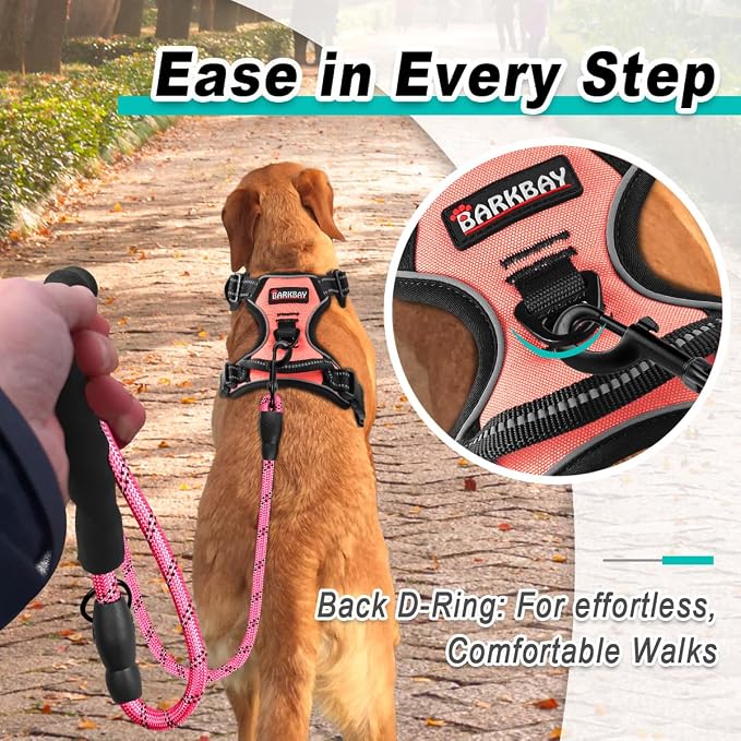 BARKBAY Dog Harness for Medium Sized Dog No Pull 2 Leash Clips Dog Vest | Control Handle,Comfort,Heavy Duty,Adjustable Reflective,Perfect for Outdoor Training, Walking,Hiking(M,Light Pink) - Image 3