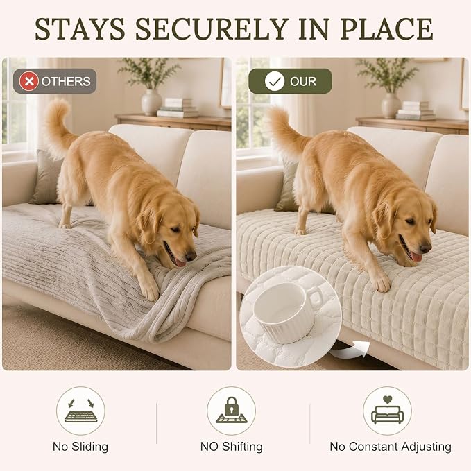 Smiry Velvet Couch Cover for Dogs, Non Slip Soft Sofa Protector for Pets | Washable Sofa Cover for Cats, Cozy Furniture Protector Against Pet Hair, Scratches, Fits Sectional Sofa(White, 36"x94.5") - Image 3