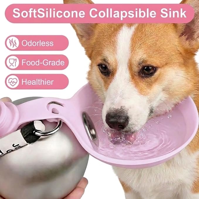 Dog Water Bottle Portable, 2 in 1 Stainless Steel 10oz Dog Water Bowl, Pink | Leak-Proof Pet Water Dispenser for Small & Medium Dogs, Pet Drinking Holder for Walking Hiking Outdoor Activities - Image 2