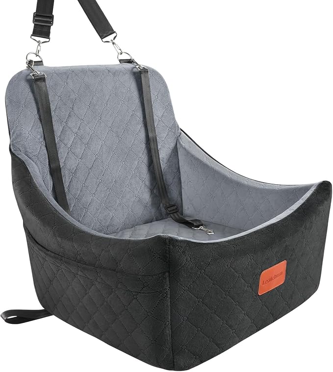 Lealchum Dog car seat for Medium Dogs,Easy to Install with Adjustable Straps,Anti Slip Bottom pet car Bed,Fully Detachable and Washable pet Travel Bed (Black/Grey, Medium) by Lealchum