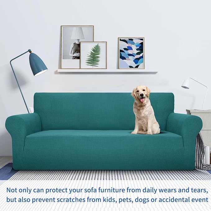 MAXIJIN Stretch Loveseat Sofa Slipcovers 1 Piece Love Seat Couch Covers for 2 Cushion Couch Non Slip Sofa Cover Washable Dog Cat Proof Furniture Protector Pet Friendly (Loveseat, Peacock Teal) - Image 5