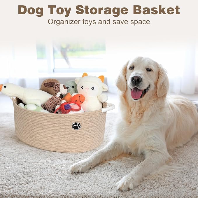 Optish 40L Extra Larg Dog Toy Basket, Woven Storage Baskets with Handles | 20" x 14" x 9" XL Toy Storage Box and Bin with Handles for Living Room, Bedroom Organization, Foldable, Durable, Home Decor - Image 2