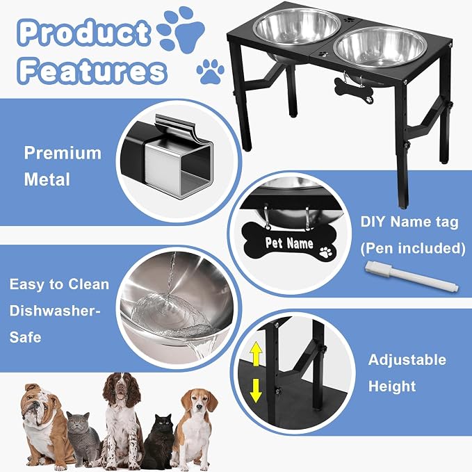 Elevated Dog Bowls, 4 Height Adjustable Metal Raised Bowl Stand with 2 Large 111 oz Stainless Steel Food Bowls & Spill-Proof Mat, Adjusts to 16.2'', 14.4'', 12.6'', 10.8'' for Large/Extra Large Breeds - Image 5