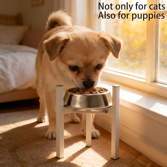 Elevated Cat Bowl Stand Good for Senior Cats Digestion Arthritis Relief - Adjustable Metal Feeder Riser, Fits 5.1-7.45” Round Bowls (No Bowls)(White) - Image 7