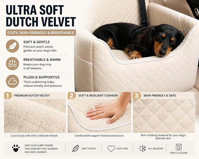 ALL GOOD PET SUPPLIES Dog Car Seat for Small/Medium Dogs Under 35lbs | Soft Memory Foam Booster Car Seat with Detachable Washable Cover and Elevated Cushion, Puppy Dog Car Bed - Image 2
