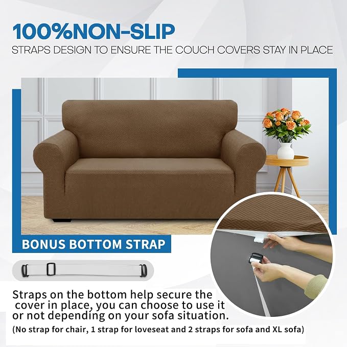 XINEAGE Stretch Jacquard XL Sofa Cover, Non Slip Sofa Slipcover for Dog | High-Stretch Fabric. Wear-Resistant, Pet Friendly. Easy Install & Washable for Living Rooms, Offices.Brown - Image 7