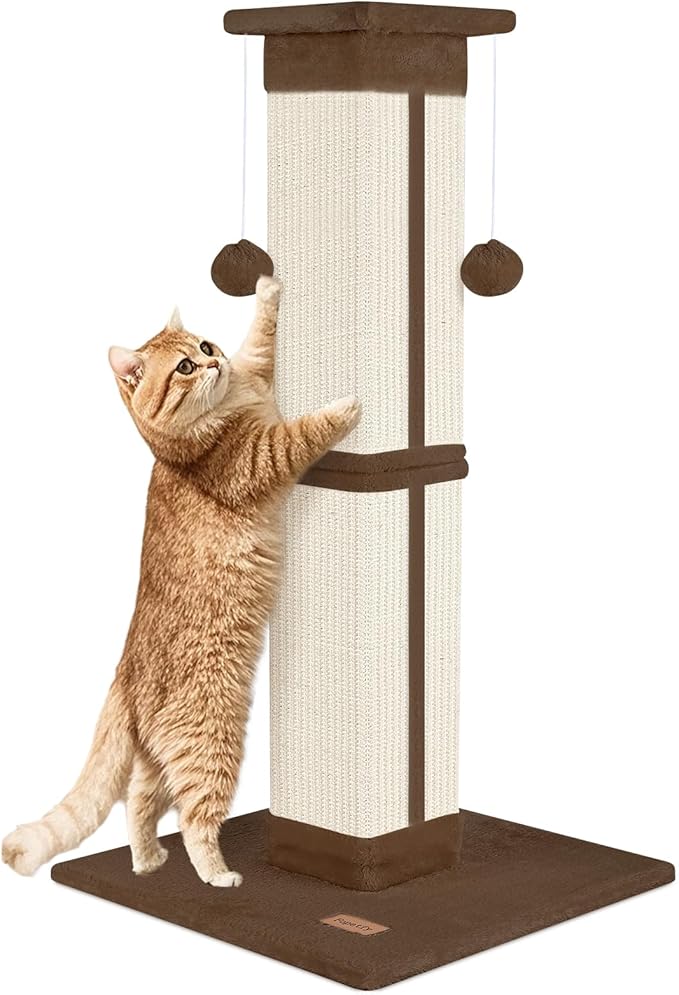 Cat Scratching Post 33 inch for Indoor Cats, High Cat Scratch Post Brown, Cat Tree for Full-Body Stretching, Protect Your Furniture by Unknown