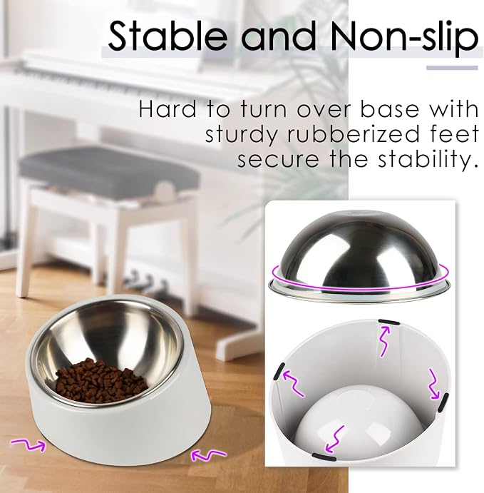 SuperDesign Mess Free 15° Slanted Bowl for Dogs and Cats, Tilted Angle Bulldog Bowl Dog Feeder, Non-Skid & Non-Spill, Easier to Reach Food L/2 Cup Gray - Image 4