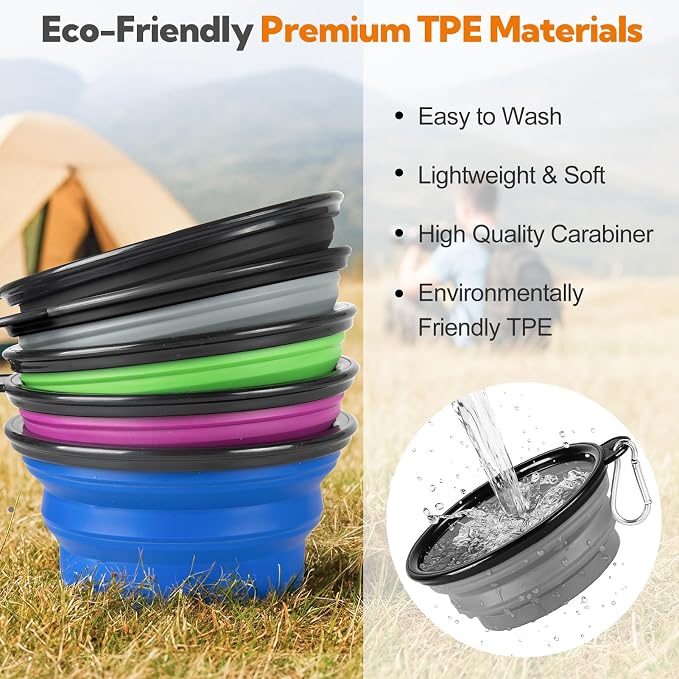 Collapsible Dog Bowl for Travel,2-Pack 12oz Pet Portable Water Food Bowls | Silicone Pet Foldable Bowl with 2 Carabiner Clips, Travel Water Bowl, Food Dishes Bowl, for Camping, Hiking, Walking - Image 6