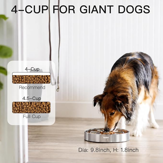 Feedoo Slow Feeder Dog Bowl Large Breed 4-Cup, Double-Wall Stainless Steel | Spiral Maze Design • Slows Down Fast Eaters • Heavy Duty Non-Slip Base • Dishwasher Safe • For Large & Giant Breeds - Image 2