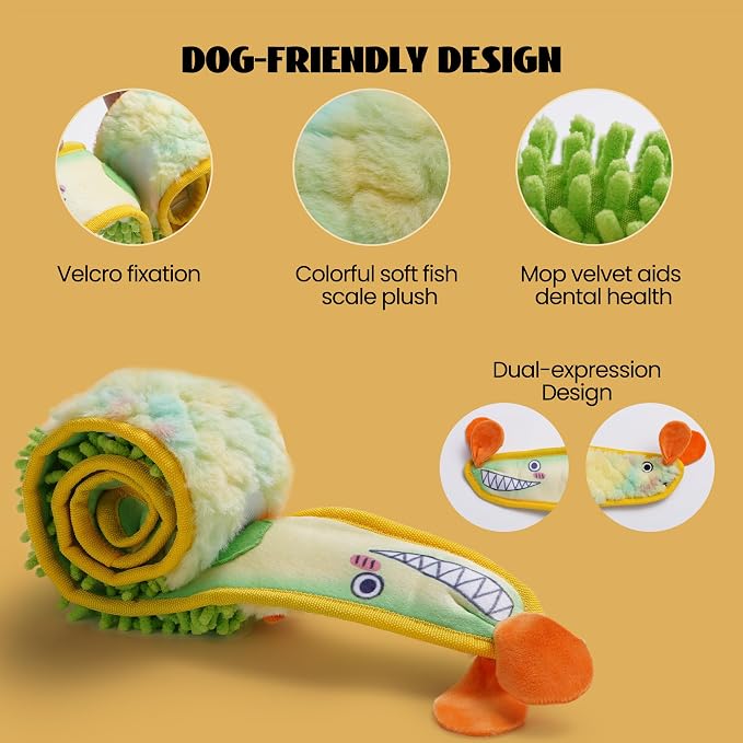 Nocciola EEL Squeaky Dog Toy, Tough No Stuffing Toy for Tug of War, Puppy Interactive Puzzle Fun to Keep Them Busy, Cognitive Crinkle Dog Toy for Large Medium Small Breed, Yellow - Image 2