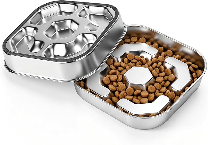 Stainless Steel Slow Feeder Dog Bowls with Non-Slip Rubber Base | Dog Slow Feeder Bowl, 2 Cups Anti-Choking Double-Sided Metal Puzzle Feeder for Small Medium Large Dogs to Slow Down Eating by ShineMe