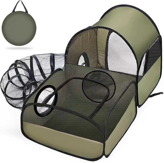 Tailtastic Indoor/Outdoor Cat Playpen with Surround Tunnel 2 Zones Green | escape-proof enclosed enslosure,lightweight foldable for travel, ideal for indoor cats, multi-cat homes & birthing by TailTastic