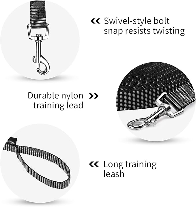 Hi Kiss Dog/Puppy Obedience Recall Training Agility Lead - 15ft 20ft 30ft 50ft 100ft Training Leash - Great for Training, Play, Camping, or Backyard(30ft,Black_White) - Image 3