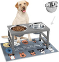 10'' Metal Raised Dog Bowl Stand, Elevated Dog Bowls with 2 Stainless Steel Bowls (1700ml/58oz) & Anti-Spill Mat for Medium/Large Breeds,Gray by ADENGL