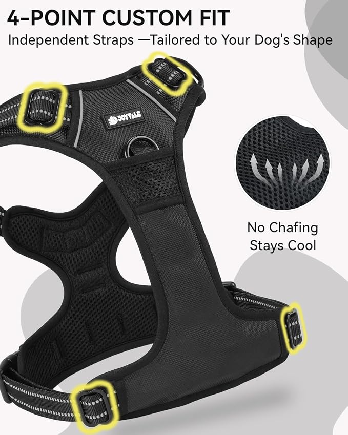 Joytale No Pull Dog Harness & Seat Belt, Easy On 3-Buckle, XL, Black | Front Clip Reduces Pulling, Escape-Resistant Design, Adjustable Fit, Soft Padding for Comfort, Secure Tether for Safer Travel - Image 7