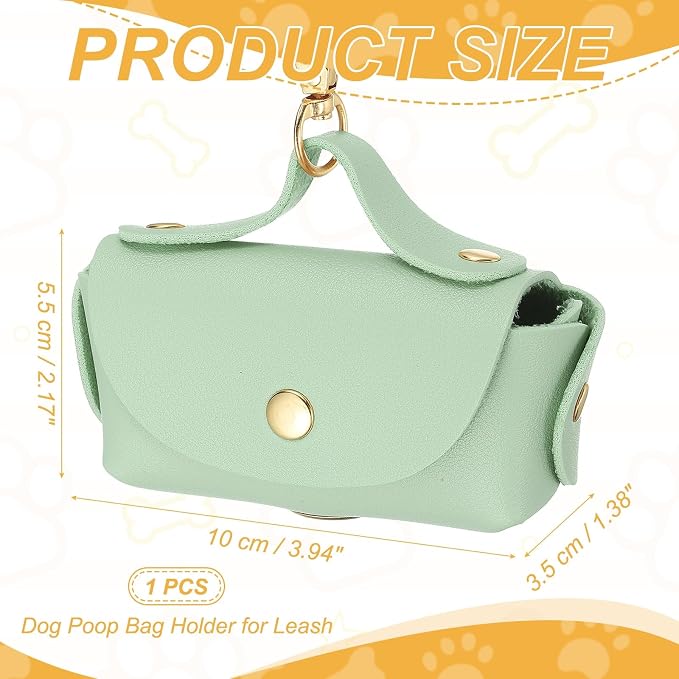 Dog Poop Bag Holder, Leather Pet Waste Bag Dispenser for Leashes Portable Reusable Easy Cleanup Pouch(1Pcs, Light Green), Intended for Outdoor/Travel/Walking with Dog - Image 2