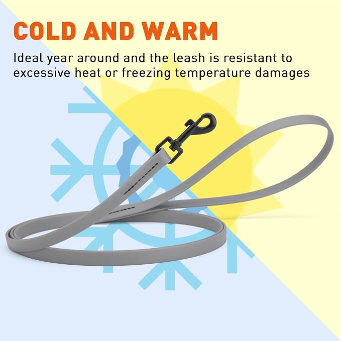 Dogline Biothane Waterproof Dog Leash Strong Coated Nylon Webbing with Black Hardware Odor-Proof Easy to Clean High Performance for Small or Large Dogs Made in USA 4 or 6 ft Lead, Battleship Gray - Image 8