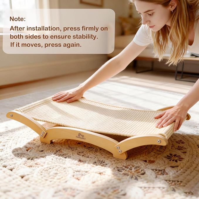 Extra-Large Sisal Cat Scratcher Bed for Indoor Cats, Cat Scratching Post with Hammock Nartural Sisal Scratch Pad for Large Cats Scratcher Lounge Chair, Wooden Cat Furniture (Light Nartural) - Image 8