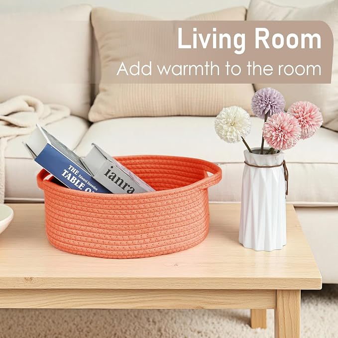 JMvicyroam Small Woven Basket, Empty Gift Basket, Orange/3 Pack | Small Gift Basket, Cotton Rope, 12 x 8 x 17 in, Handles, Includes Ribbon and Bag, Birthday Gift Basket - Image 7