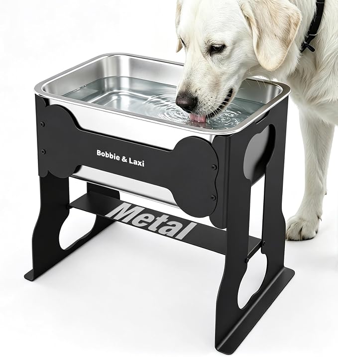 Bobbie & Laxi 14" Elevated Dog Water Bowl, 2.4 Gal Stainless Steel Bowl | Raised Dog Bowl for Large Breed, Metal Dog Feeding Station for Relief Joint Pressure, Easy Clean for Indoor & Outdoor Use by BobbieLaxi