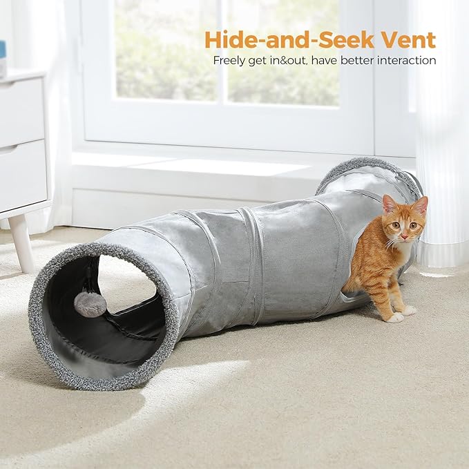 PAWZ Road Cat Tunnel S Shape Cat Tunnels for Large & Indoor Cats 51”Long | Durable, Spacious 10.5" Cat Tube with Peepholes & Dangling Ball Toy, Connected to Play Tunnels, Collapsible for easy storage - Image 3