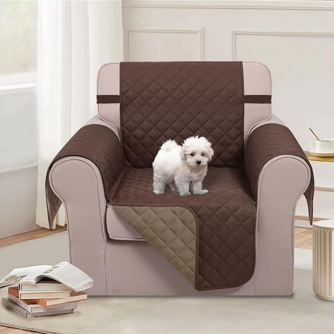 U-NICE HOME Reversible Recliner Chair Covers, Chocolate/Taupe | 23''Armchair Cover for dogs Washable, Pet Friendly, Elastic Straps, Water Repellent, Diamond Quilted - Image 2