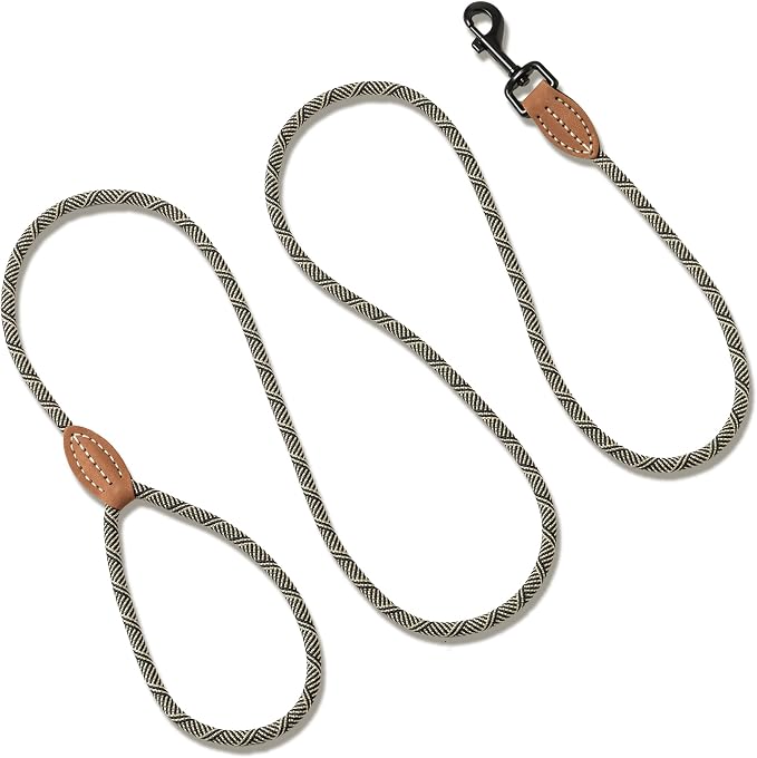 Mile High Life Dog Leash with Genuine Leather-Wrapped Ends, 4/5/6FT | Tangle-Free 360° Swivel Clasp Heavy Duty Rope Leash | Small Medium Large Dogs | Daily Walking (White Beige, 48 Inch, 1/3") - Image 5