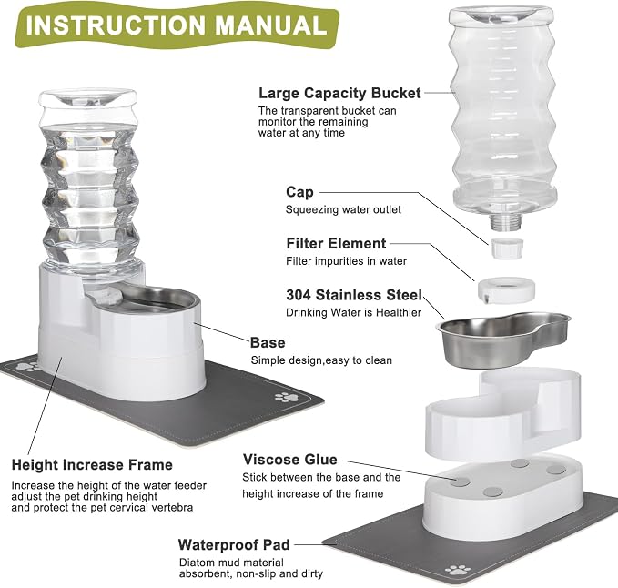 RIZZARI 8L Elevated Dog Water Dispenser: Senior Pets Filtered Hydration | Raised Stand Helps Reduce Neck Strain/Stainless Steel Bowl/Quiet Gravity-Fed Operation/for Multi-Pet Homes - Image 3