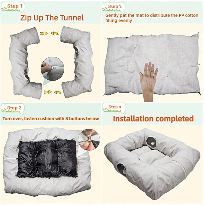 XxingSheep 4 Cave Premium Hemp Fabric XL Cat Tunnel Bed for Indoor Cats Cat Toys Cave Donut with Soft Mat - Image 5